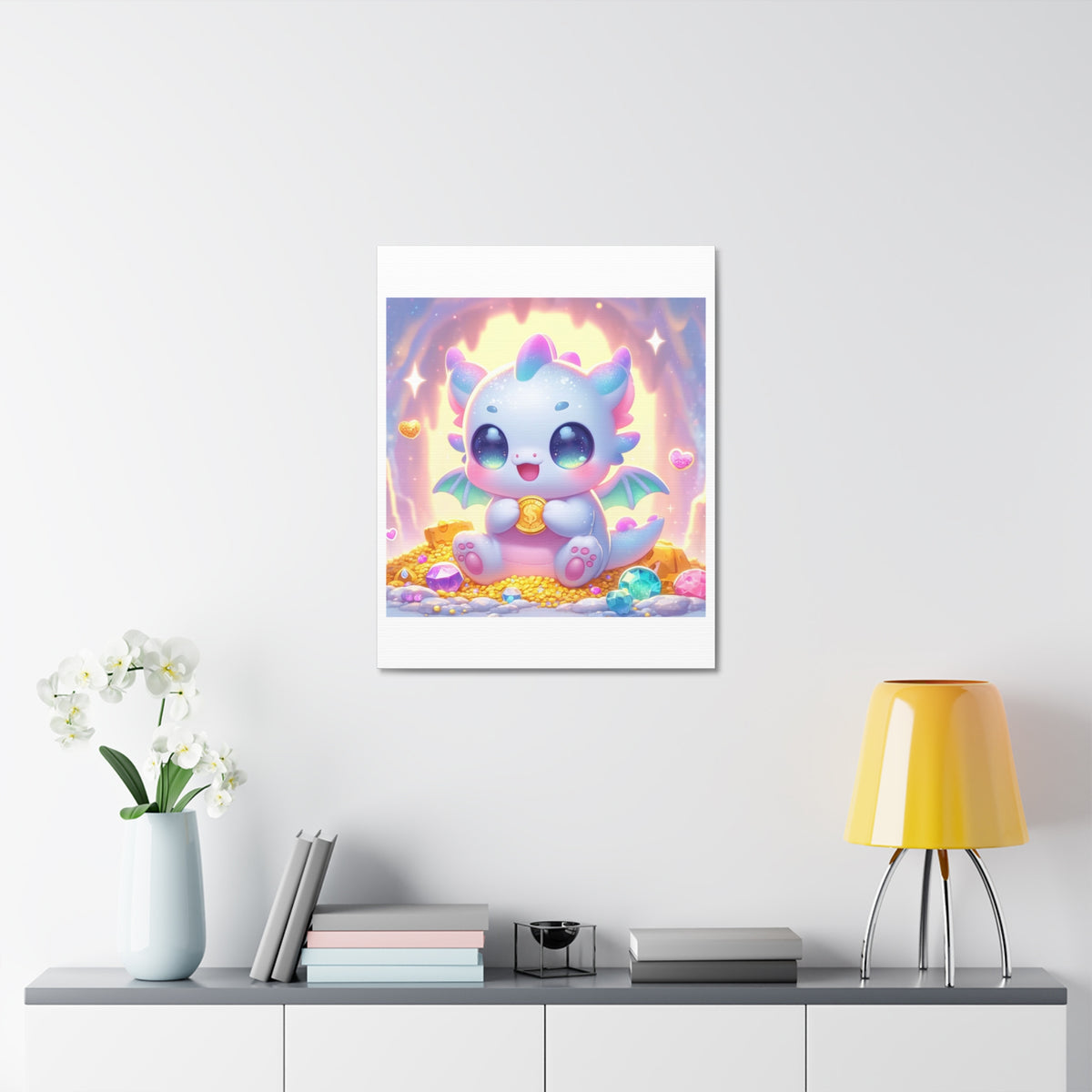 Pastel Treasure Dragon Kawaii Fantasy Canvas Wall Art