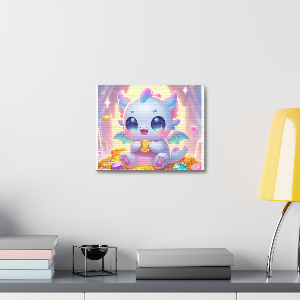 Pastel Treasure Dragon Kawaii Fantasy Canvas Wall Art