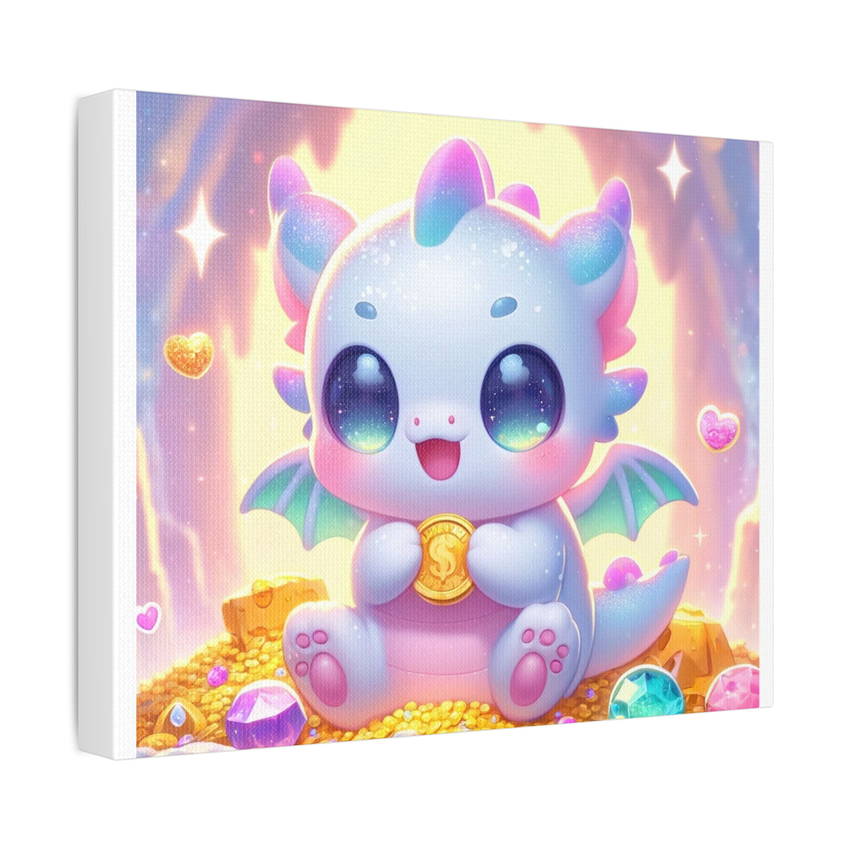 Pastel Treasure Dragon Kawaii Fantasy Canvas Wall Art