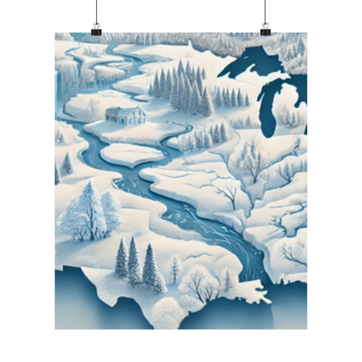 Winter USA Dreamscape Snowy Map Poster Wall Art Decor