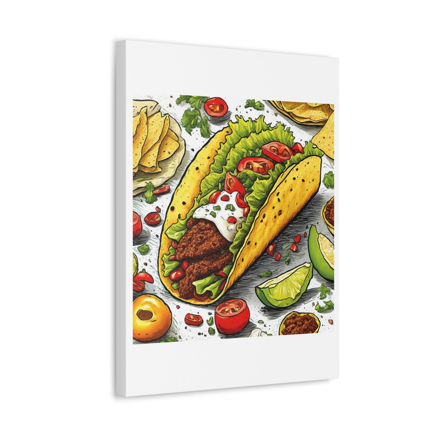 Bold Taco Illustration Foodie Gift Art Canvas