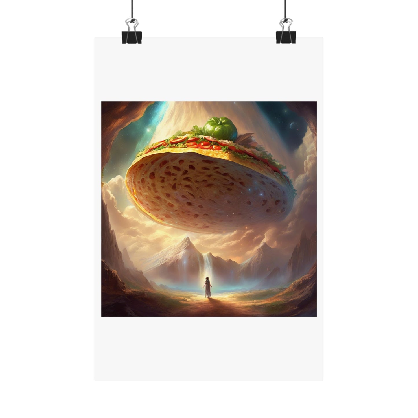 Cosmic Taco UFO Surreal Food Fantasy Art Poster