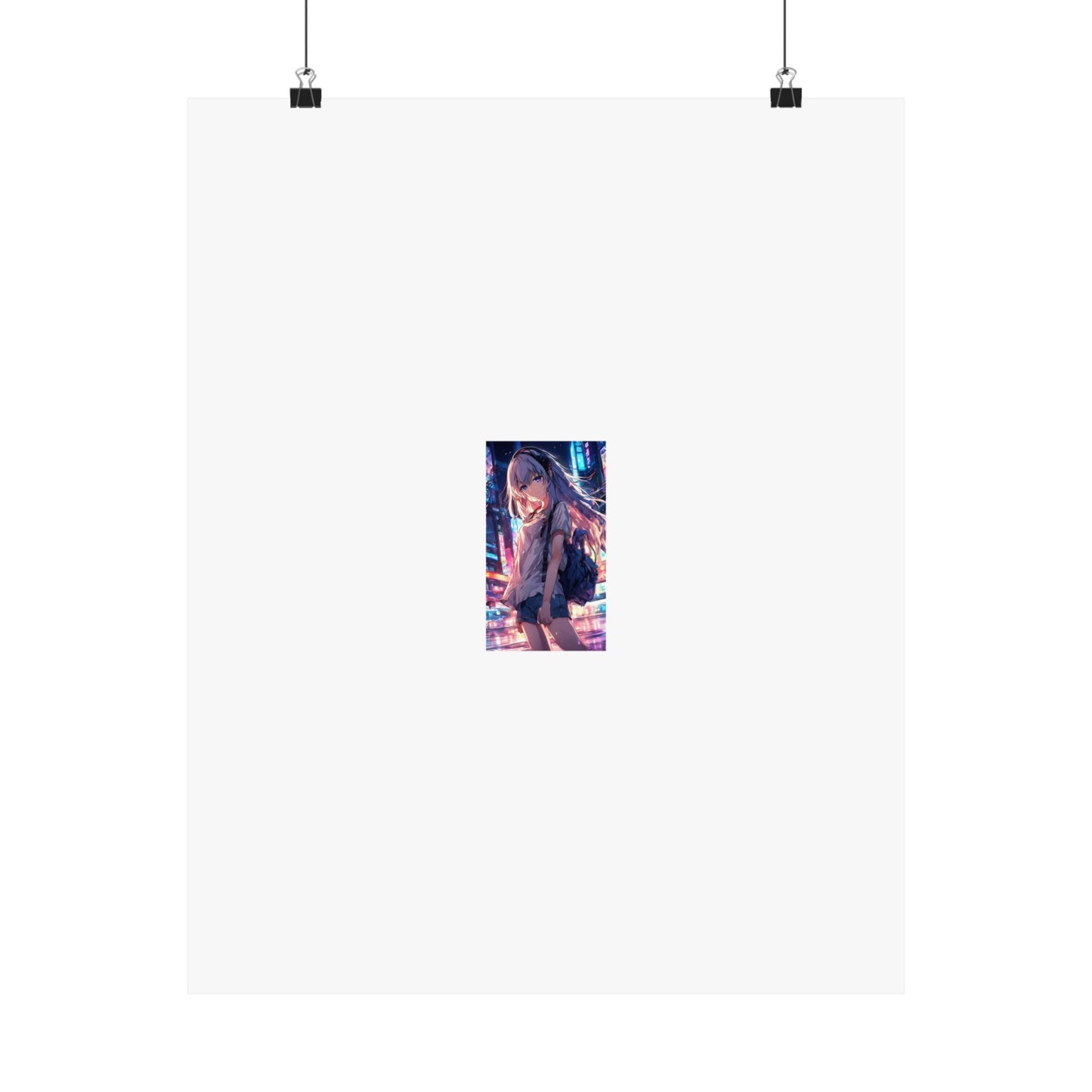 Anime City Night Heroine Portrait Neon Poster Art