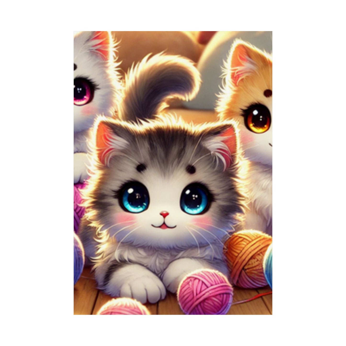 Cozy Yarn Kittens Cute Cat Poster Knitting Room Wall Art Decor