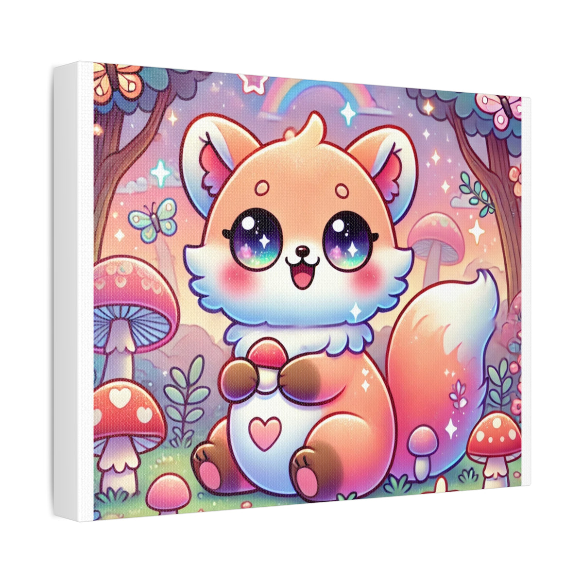 Pastel Woodland Fox Mushroom Kawaii Canvas Wall Art