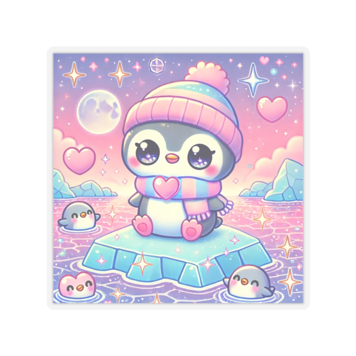 Cute Winter Penguin Ice Floe Kawaii Art Sticker