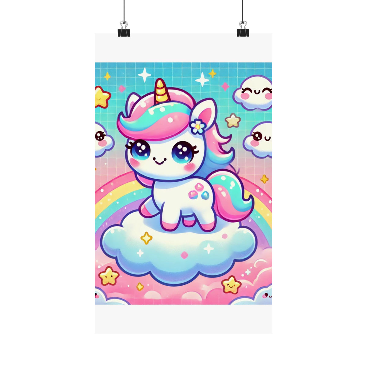 Pastel Rainbow Unicorn Cloud Kawaii Wall Art Poster