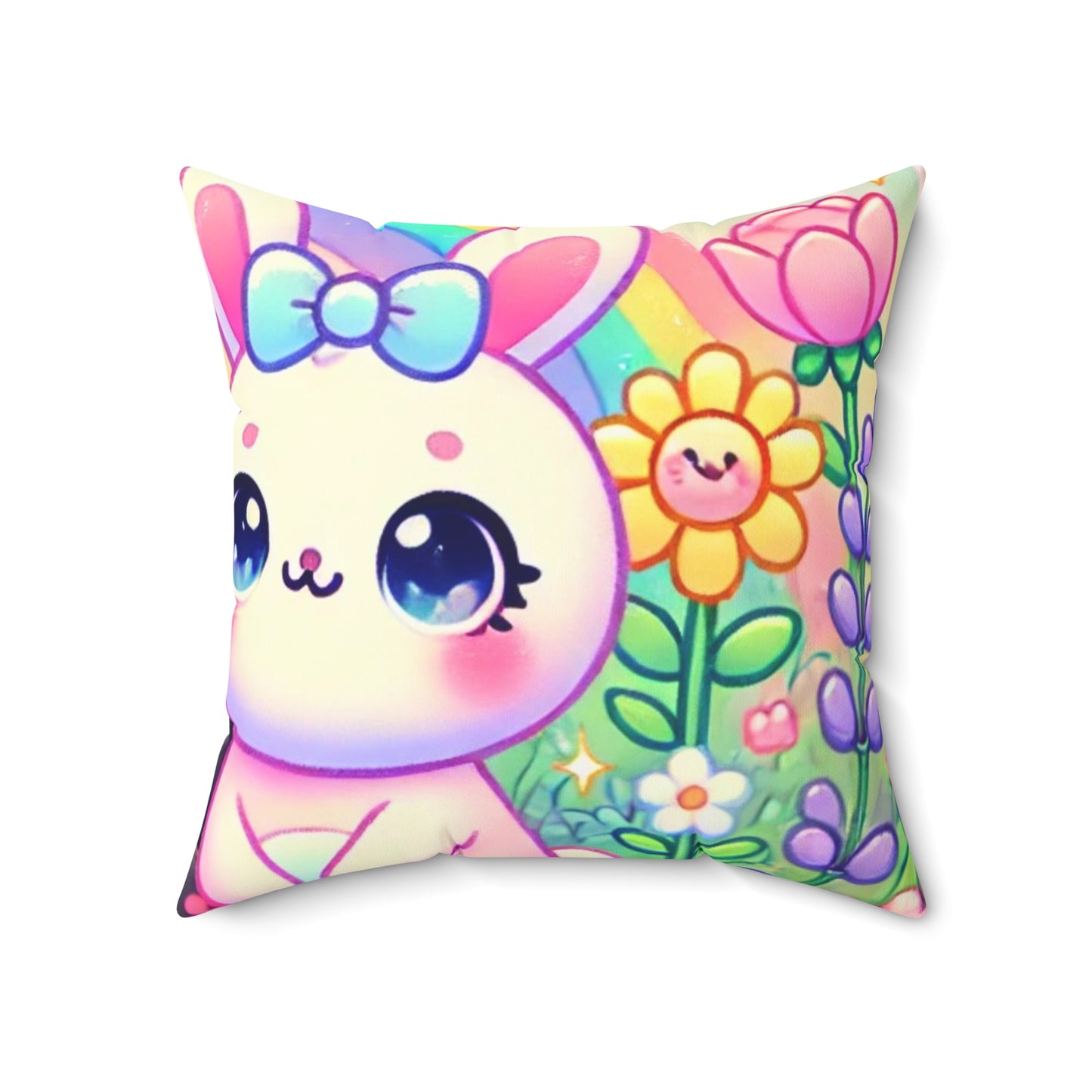 Pastel Panda and Bunny Rainbow Garden Decorative Pillow
