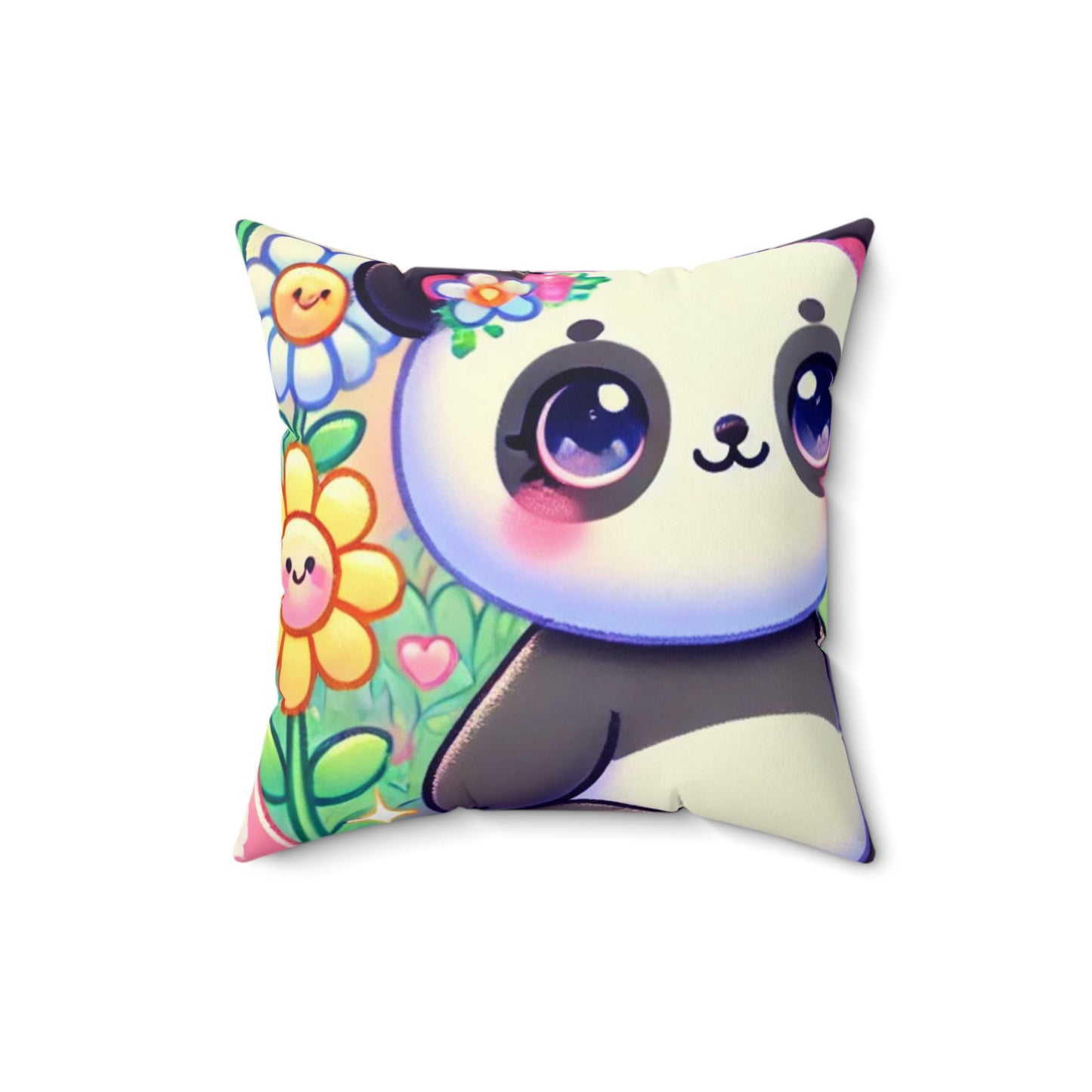 Pastel Panda and Bunny Rainbow Garden Decorative Pillow
