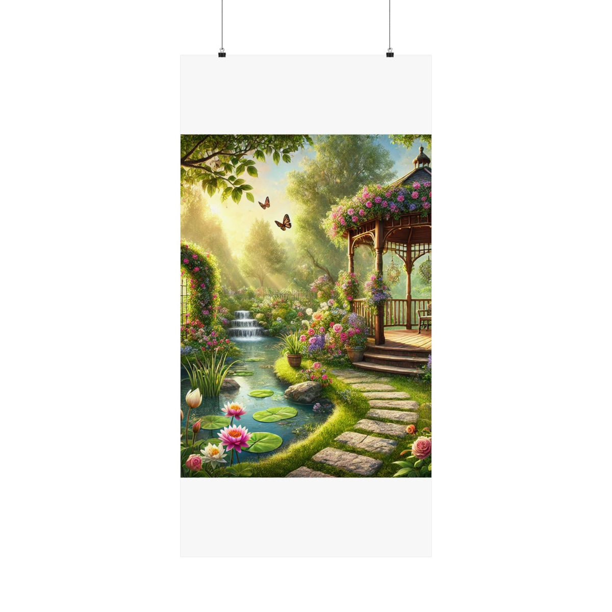 Sunlit Rose Gazebo Cottage Garden Wall Art Poster