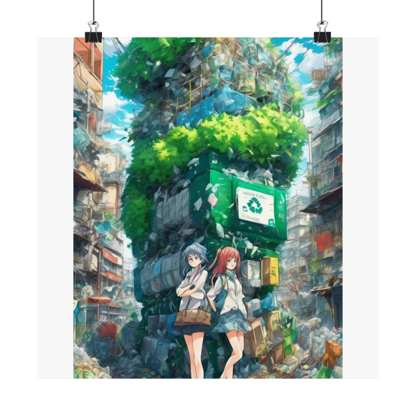 Urban Recycling Anime Friends Green City Wall Poster