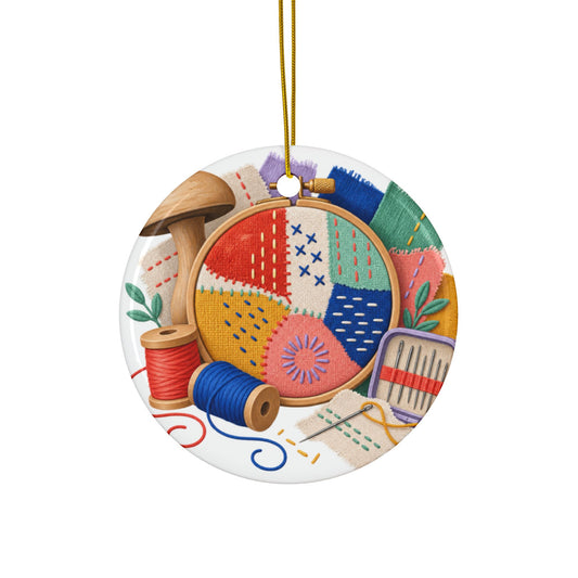 Colorful Visible Mending Workshop Round Ornament