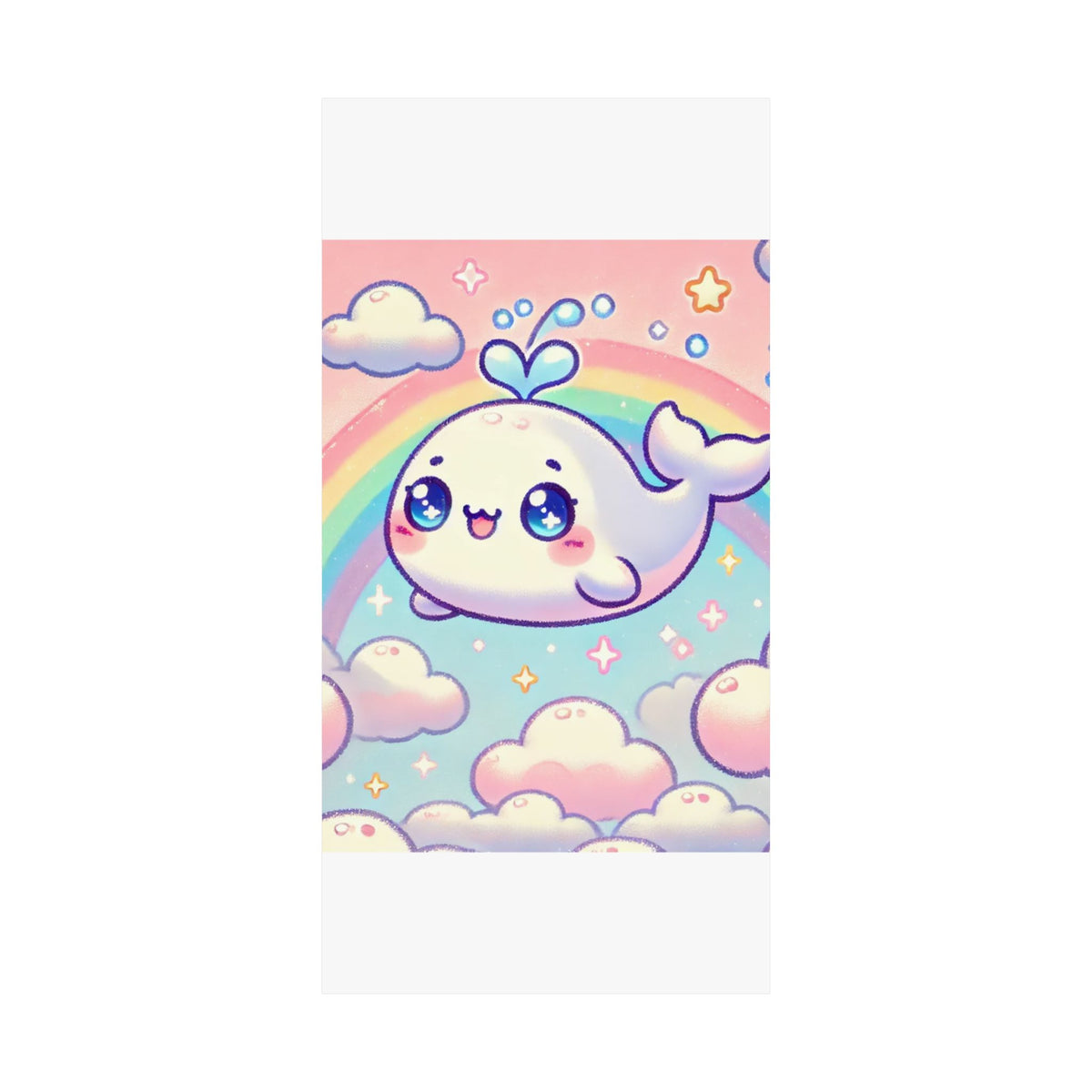 Kawaii Rainbow Whale Pastel Cloud Wall Art Poster