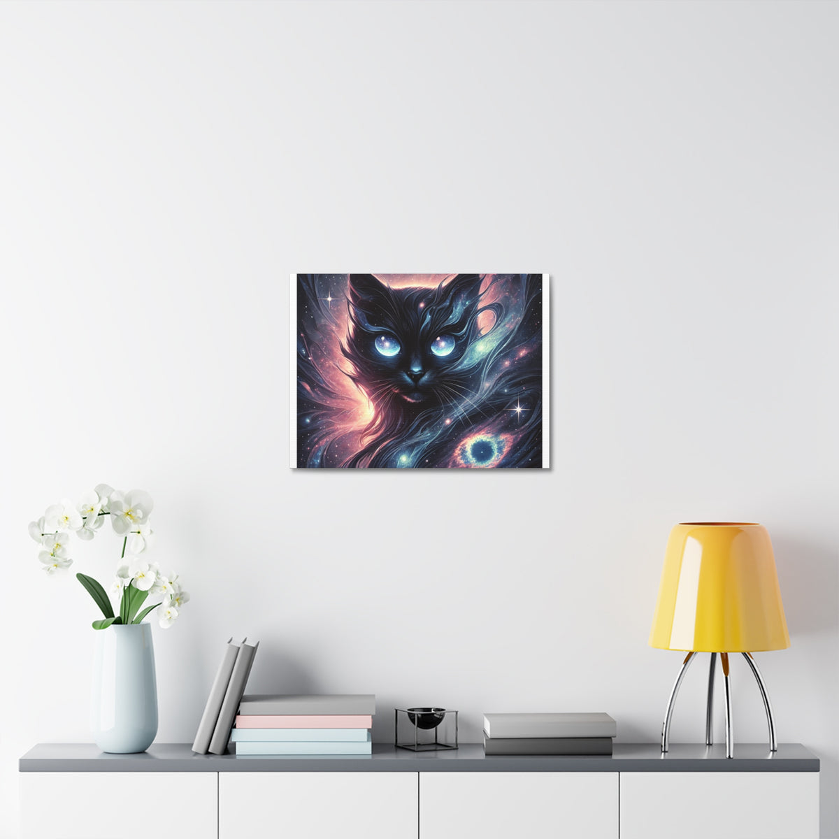 Cosmic Black Cat Galaxy Celestial Canvas Wall Art