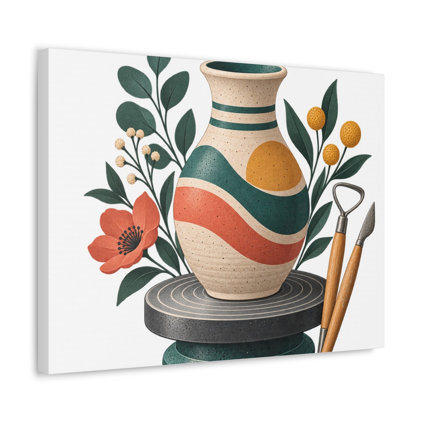 Midcentury Pottery Botanical Art Canvas