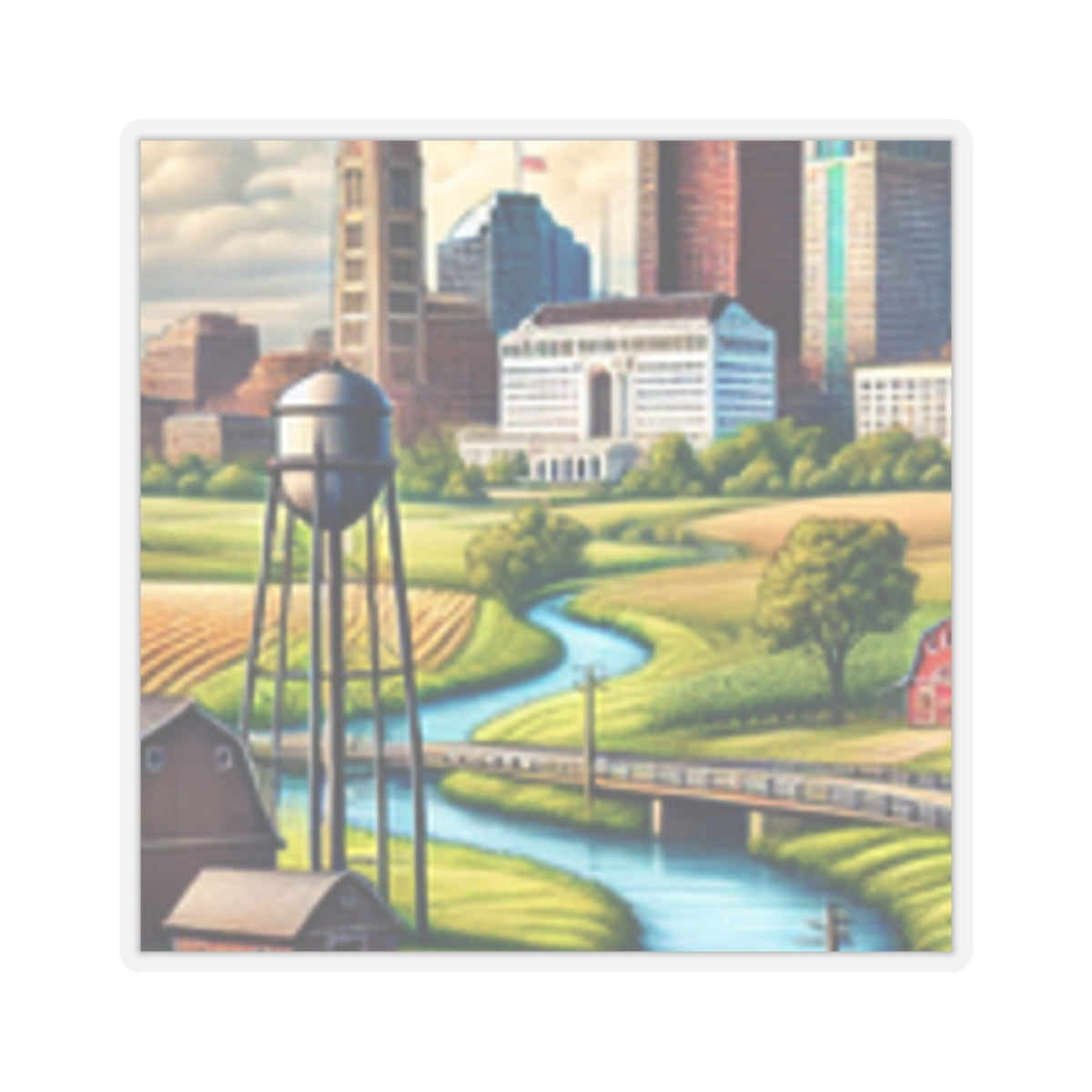 Rural River City Skyline Hometown Landscape Sticker