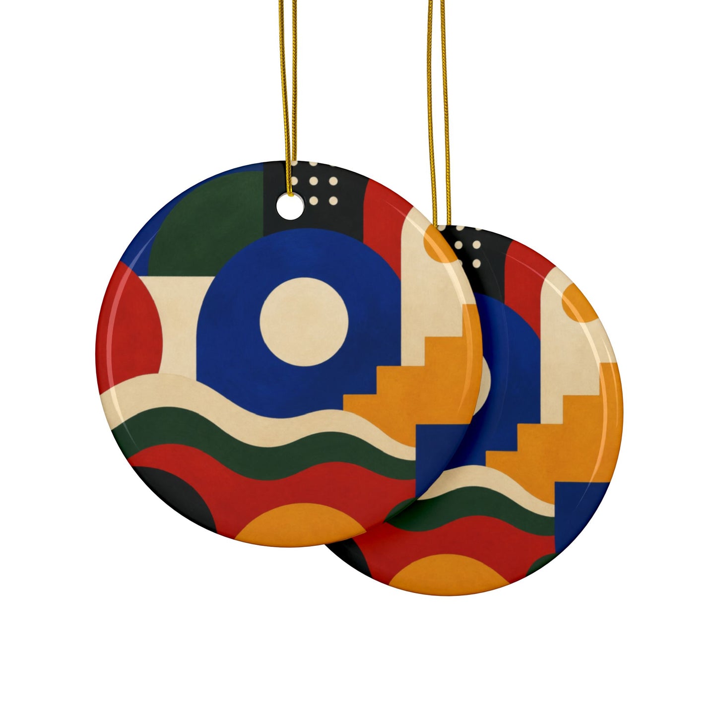 Bold Geometric Balance Abstract Art Ceramic Ornament, Holiday Keepsake and Gift