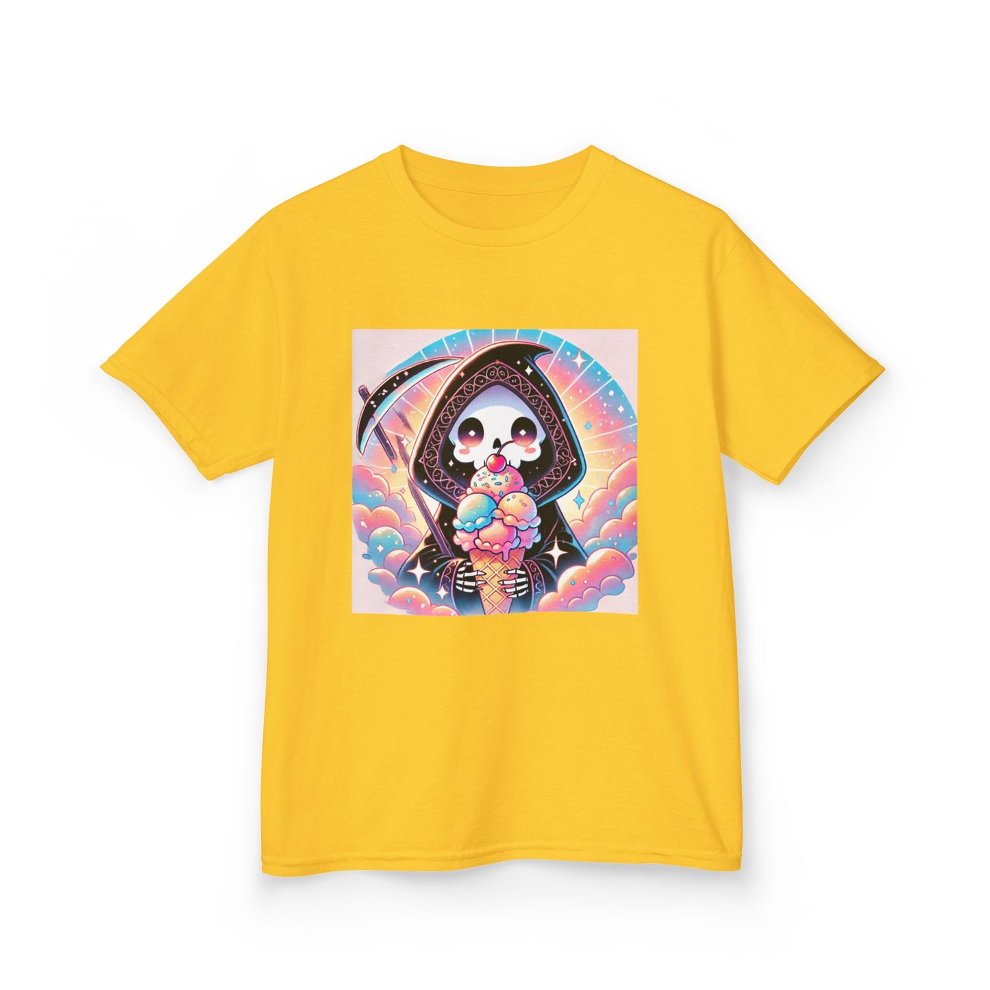 Grim Reaper Ice Cream Kawaii Anime Kids Short Sleeve Tee - Cute & Stylish Graphic T-Shirt - Fun Gift for Boys Girls!
