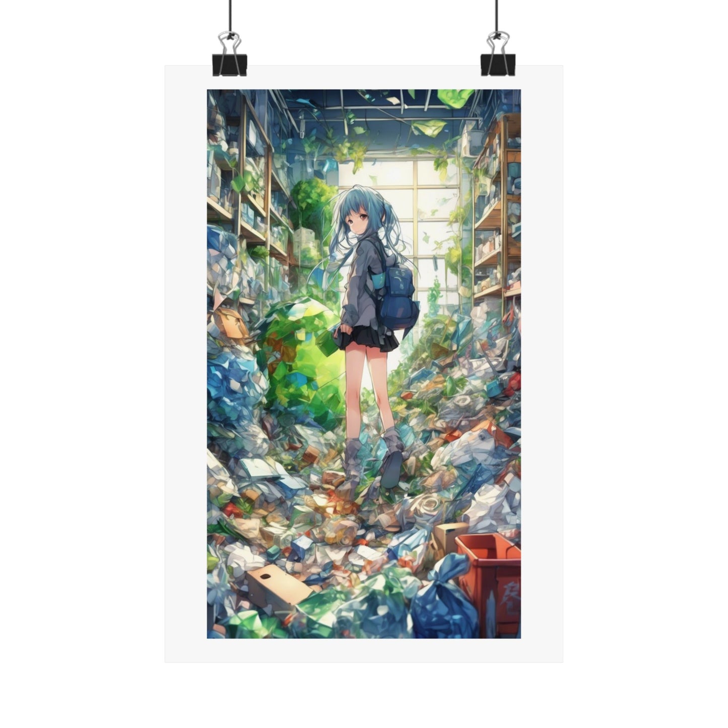 Green Recycling Alley Anime Girl Urban Green Poster