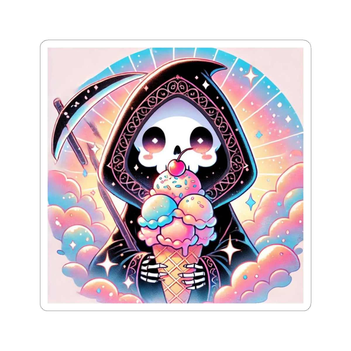 Pastel Grim Reaper Ice Cream Cute Gothic Art Sticker