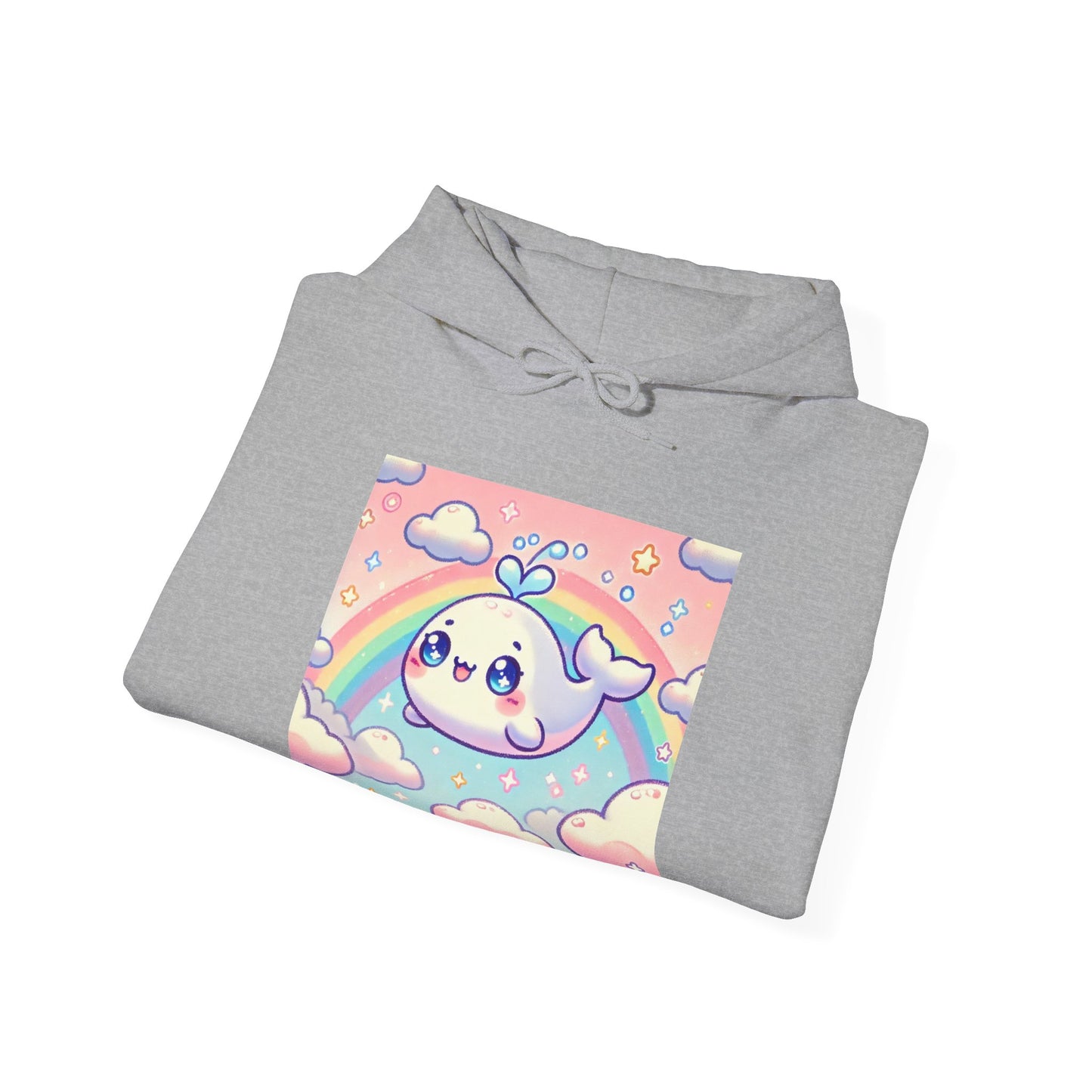 Kawaii Rainbow Whale Pastel Cloud Hoodie