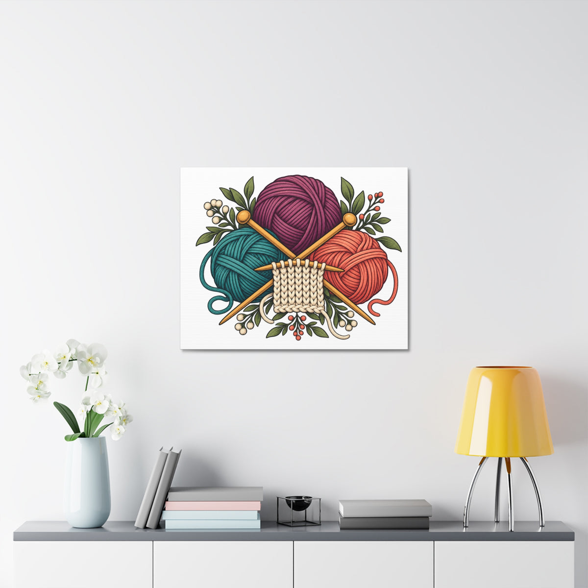 Retro Yarn and Knitting Botanical Art Canvas