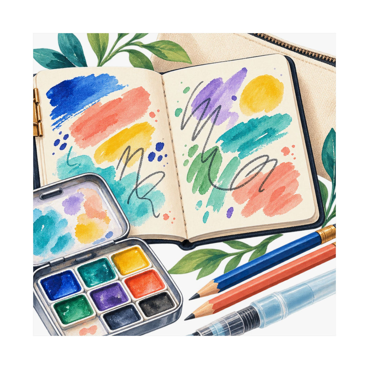 Colorful Urban Sketching Travel Kit Poster