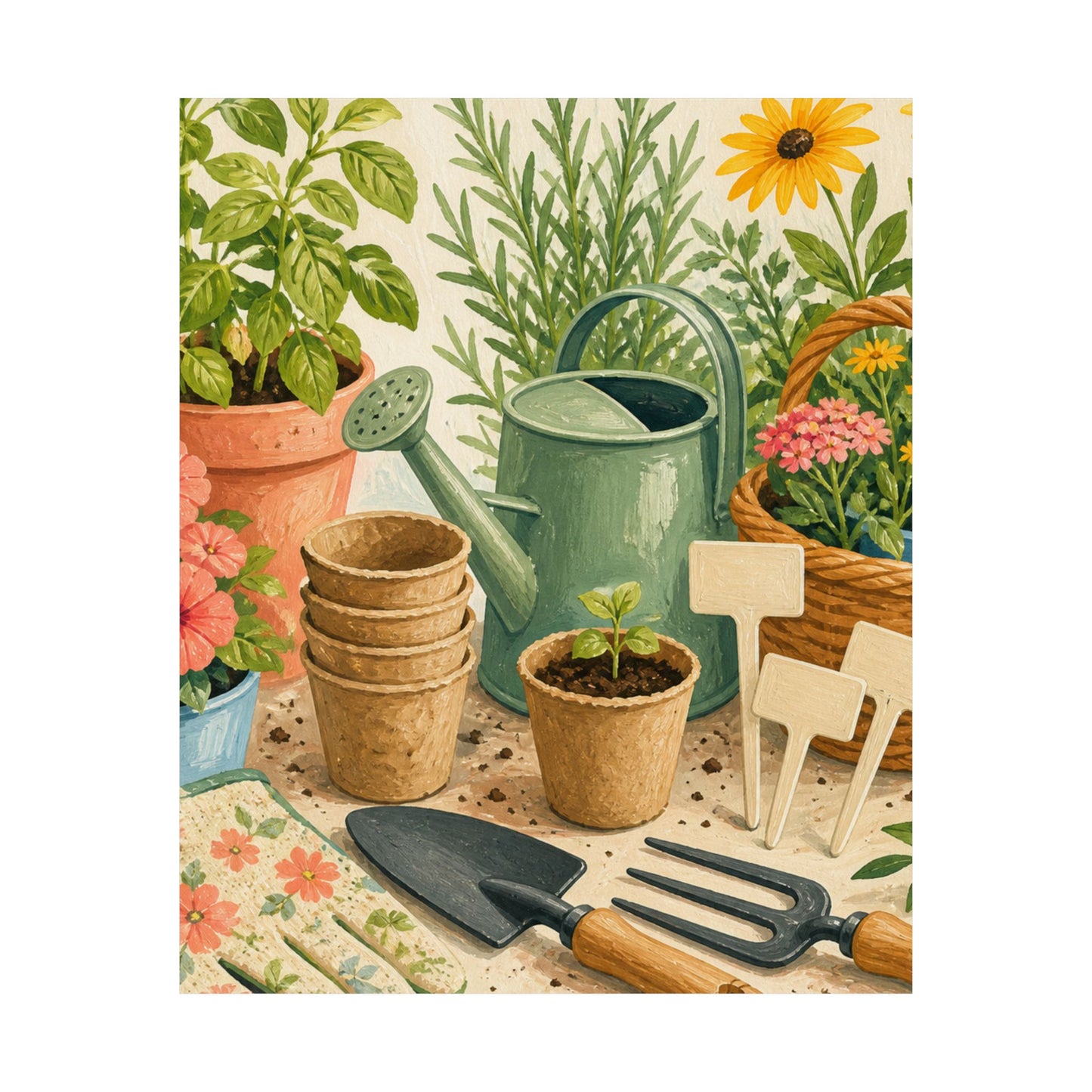 Colorful Gardening Tools and Flowers Hobby Poster