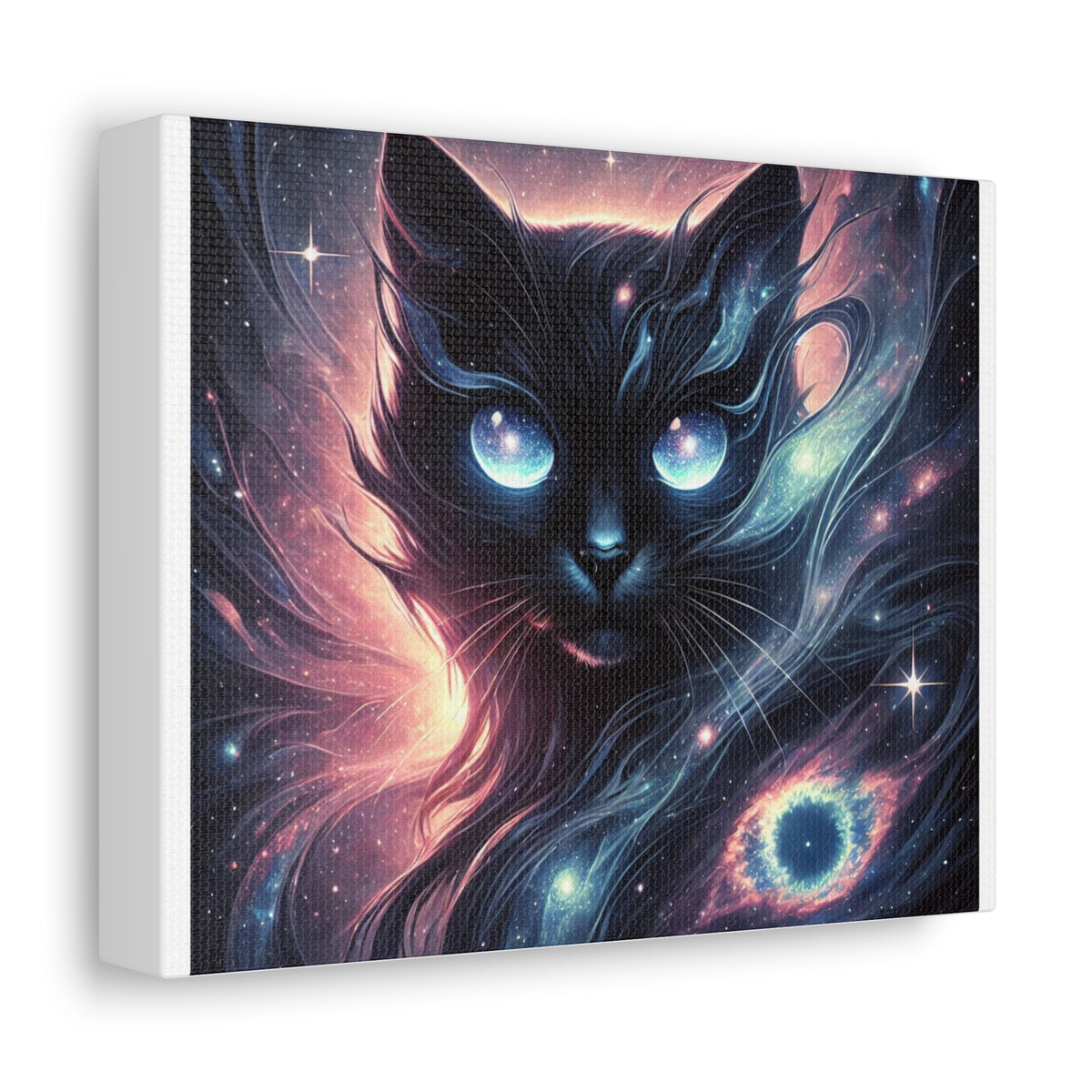 Cosmic Black Cat Galaxy Celestial Canvas Wall Art