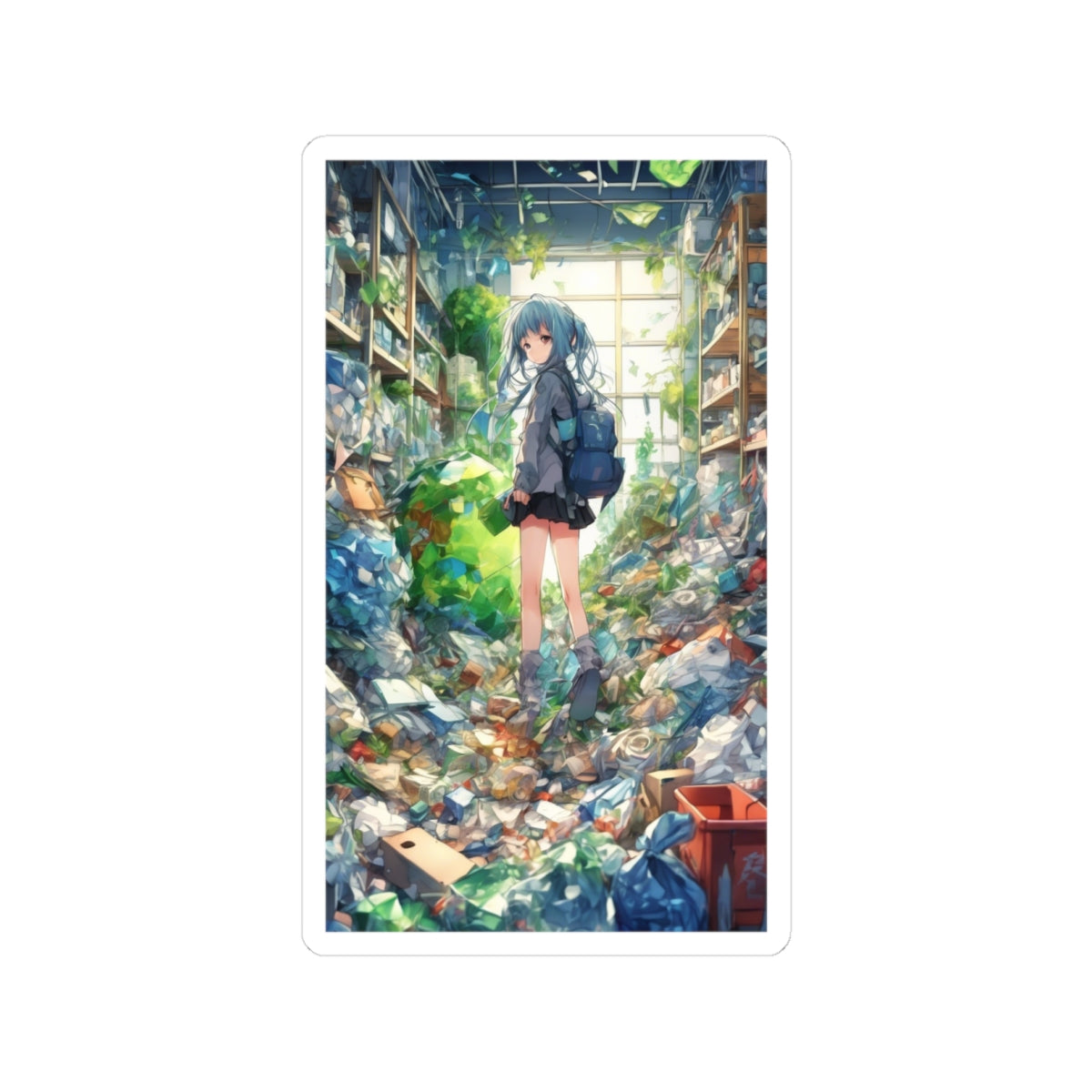 Green Recycling Alley Anime Girl Green City Sticker