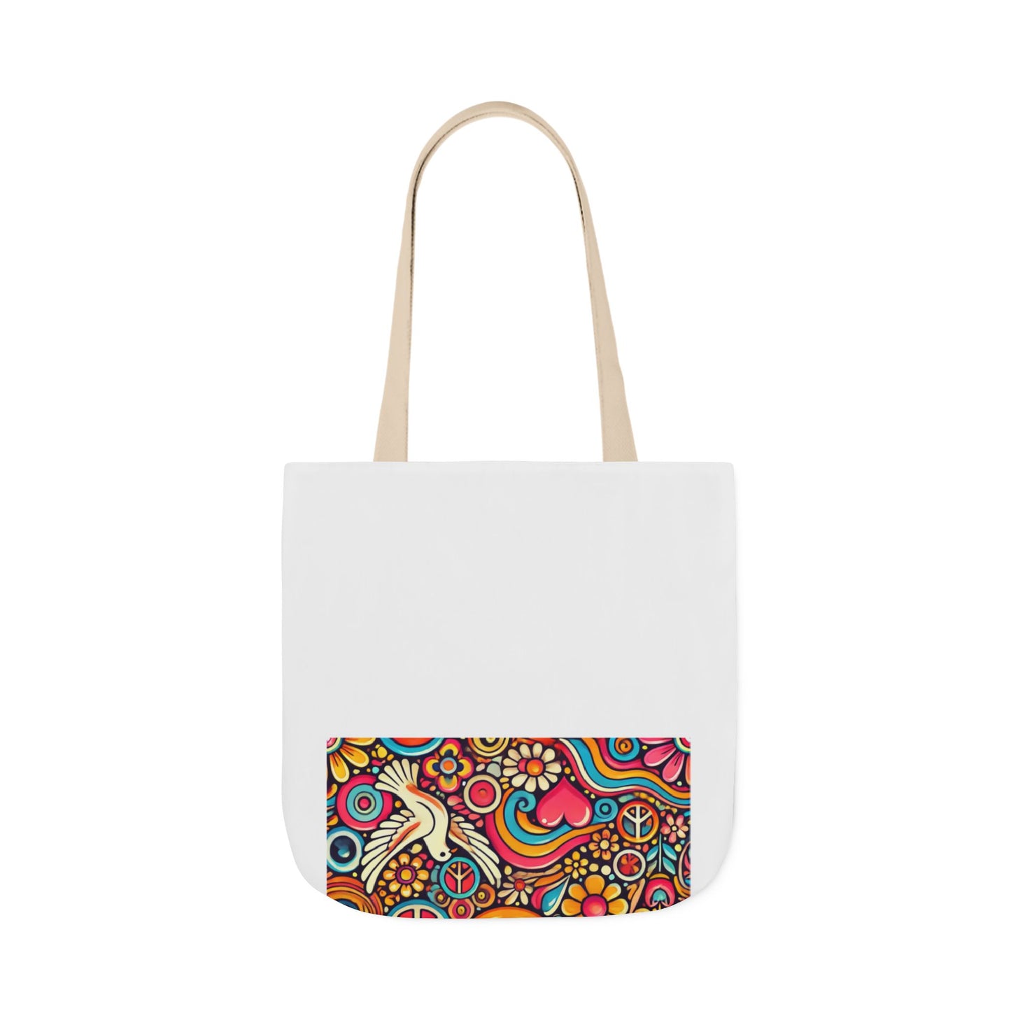 Colorful Peace Floral Pattern Canvas Tote Bag