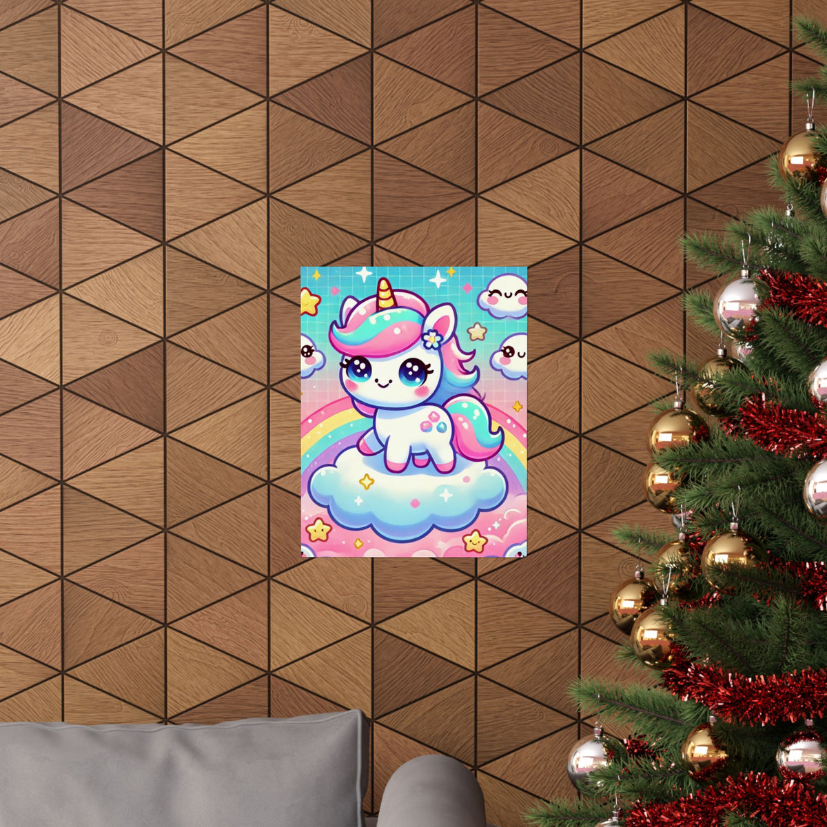 Pastel Rainbow Unicorn Cloud Kawaii Wall Art Poster