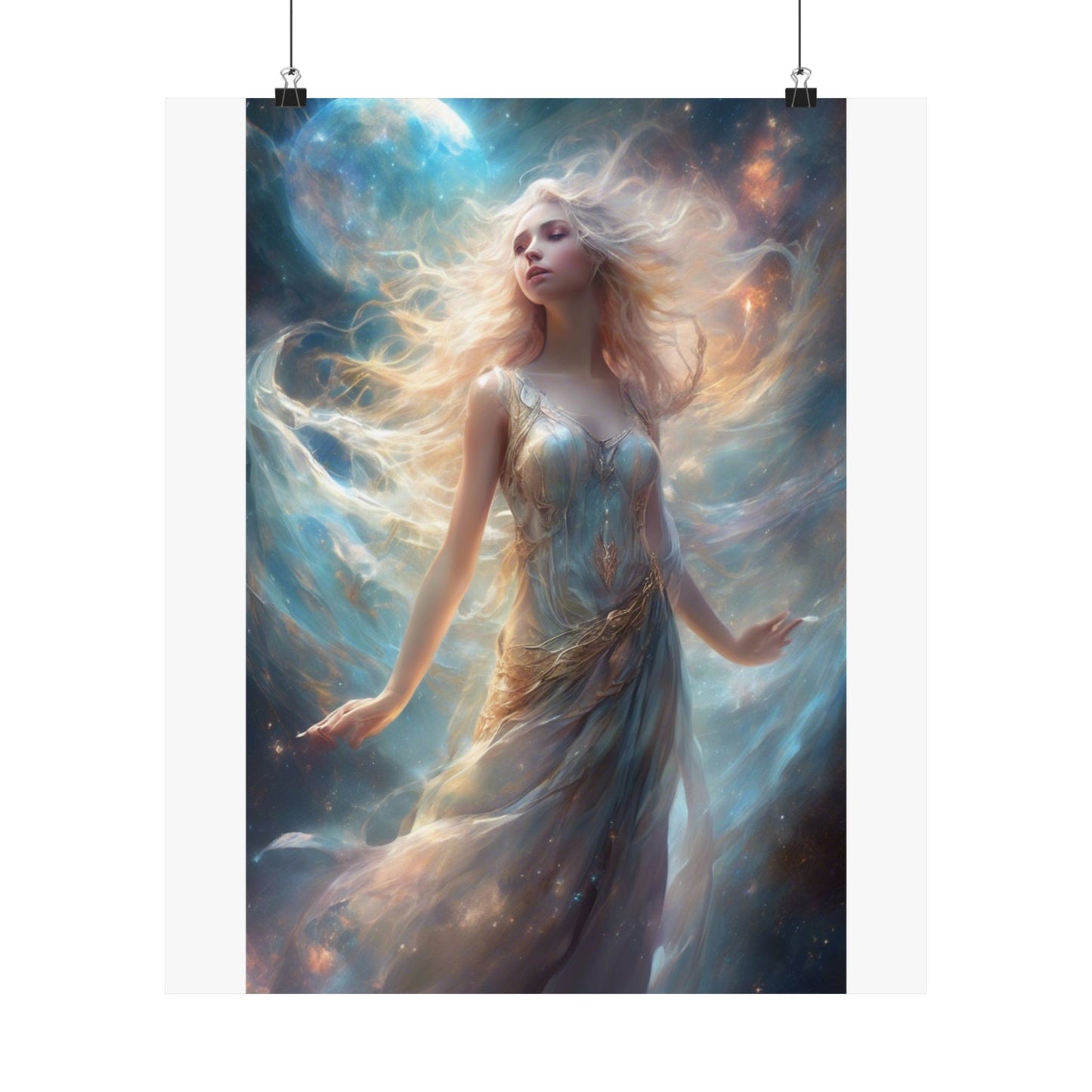 Moonlit Celestial Maiden Fantasy Portrait Poster