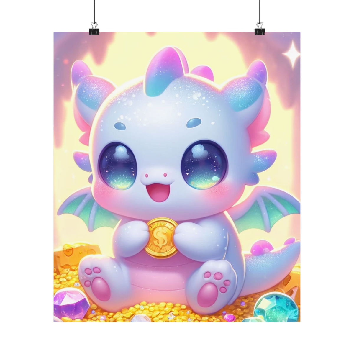 Pastel Treasure Dragon Kawaii Fantasy Wall Art Poster