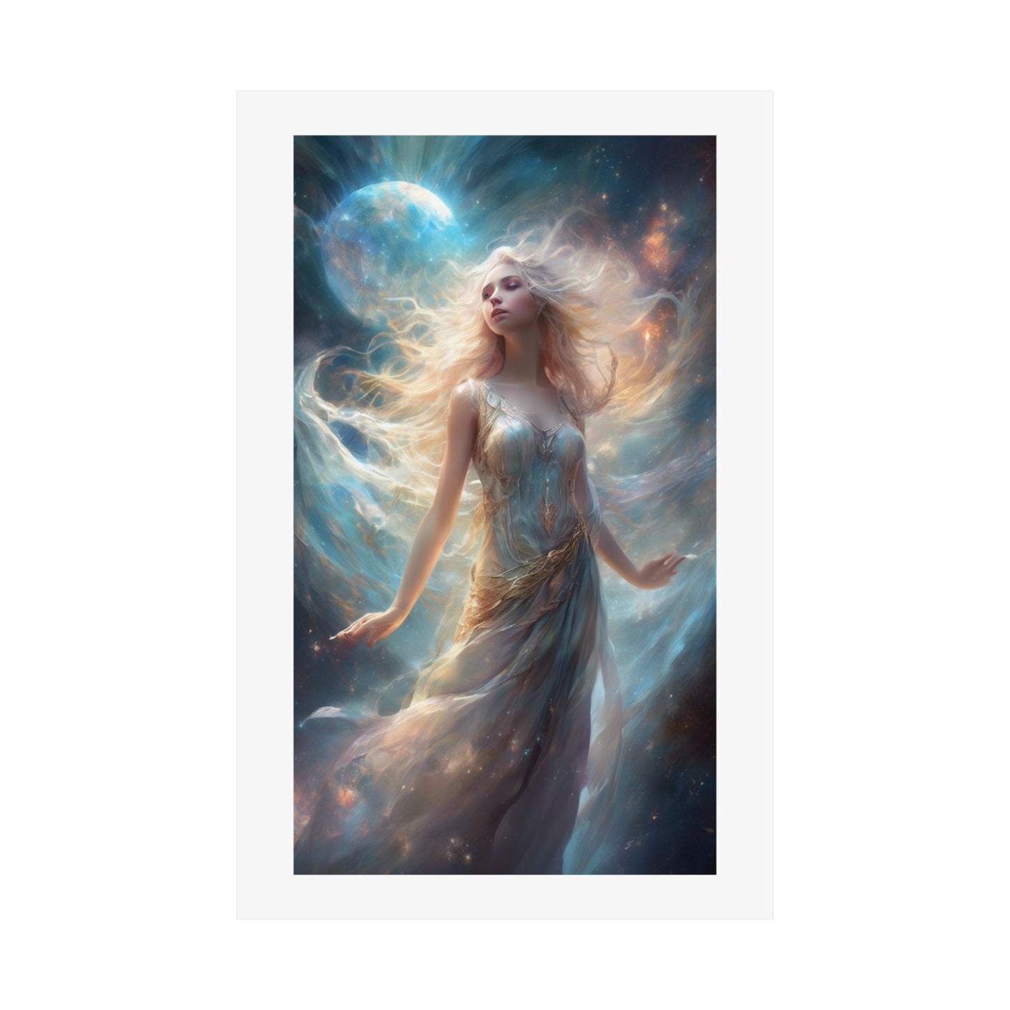 Moonlit Celestial Maiden Fantasy Portrait Poster