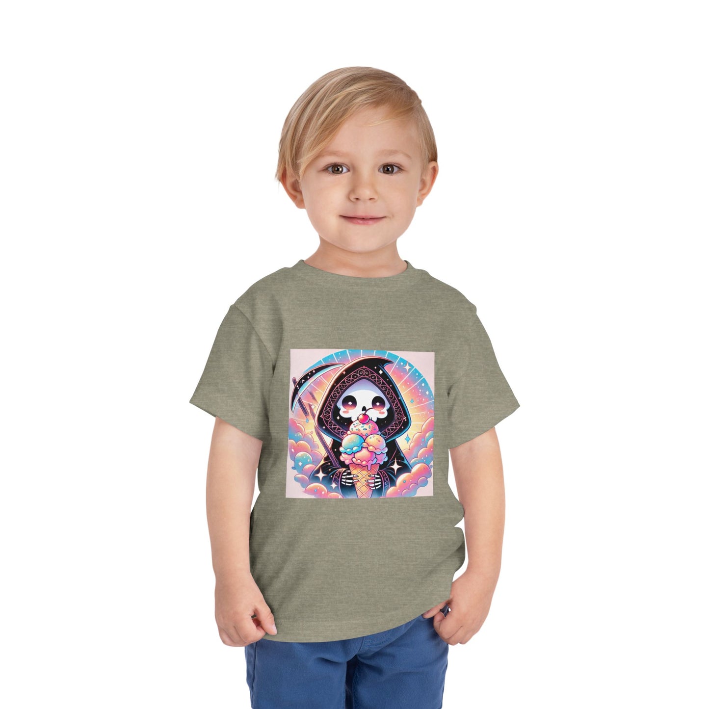 Grim Reaper with Ice Cream Kawaii Anime Toddler Tee - Adorable Short Sleeve Shirt for Kids - Fun & Stylish Gift Idea!