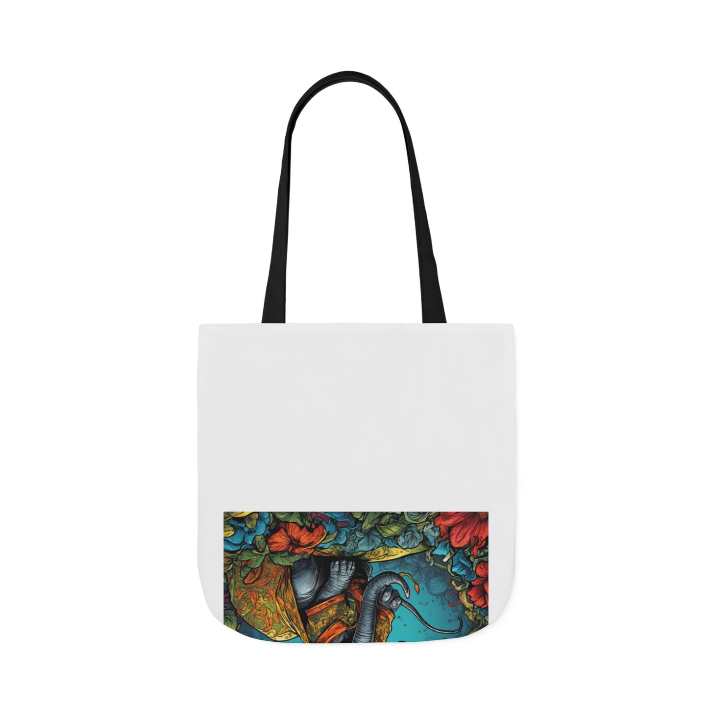 Colorful Storybook Elephant Floral Canvas Tote Bag