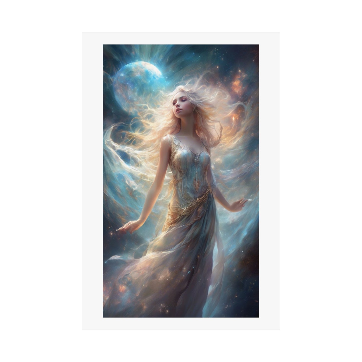 Moonlit Celestial Maiden Fantasy Portrait Poster
