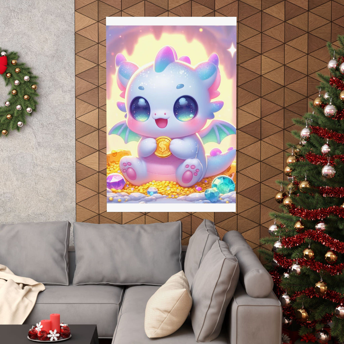Pastel Treasure Dragon Kawaii Fantasy Wall Art Poster