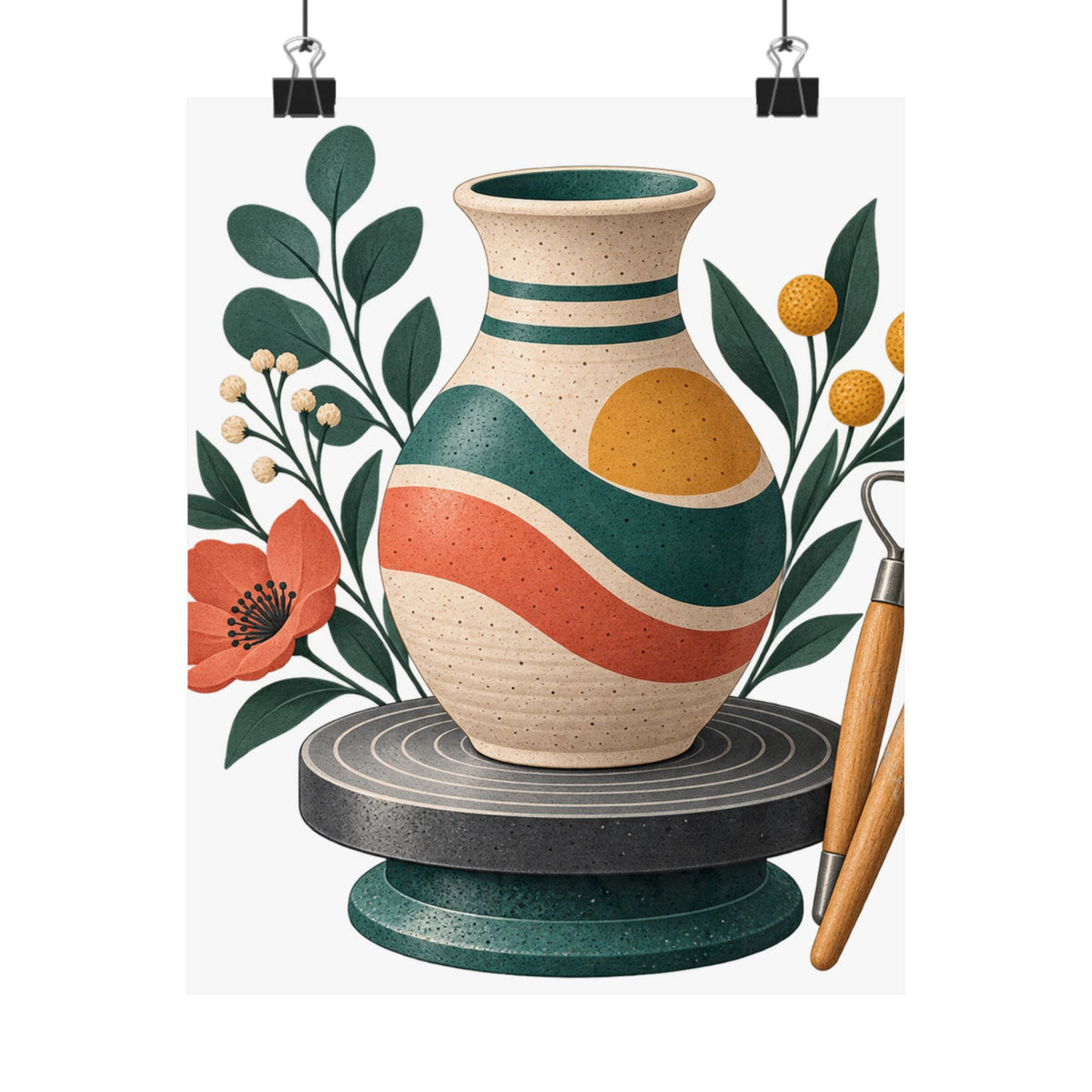 Midcentury Pottery Botanical Art Poster