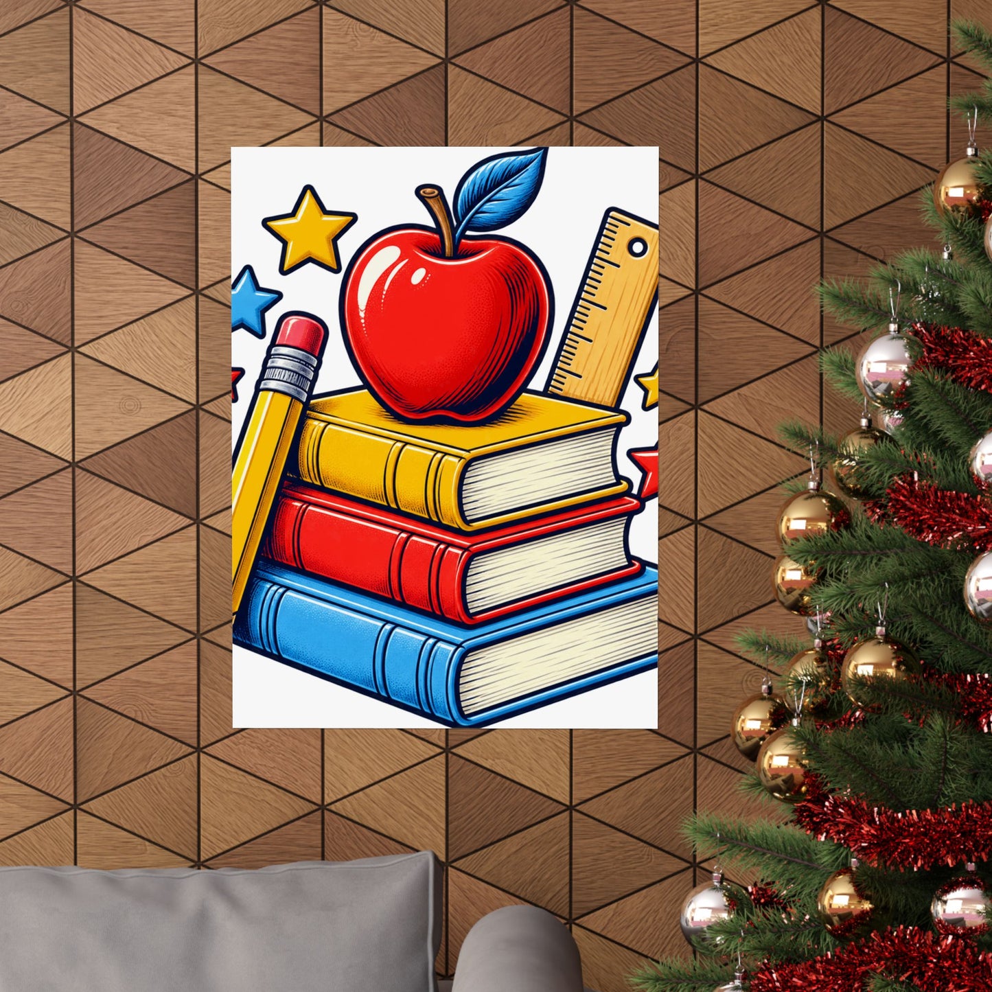 Retro School Books Apple Teacher Appreciation Art Poster