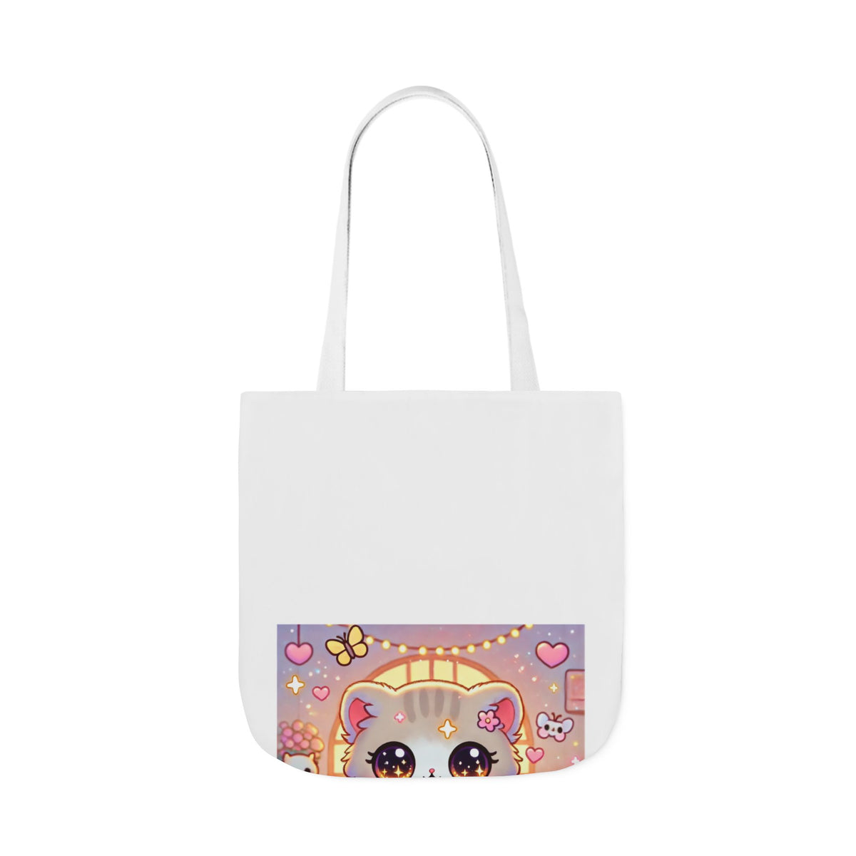 Cozy Kawaii Knitting Cat Pastel Yarn Canvas Tote Bag