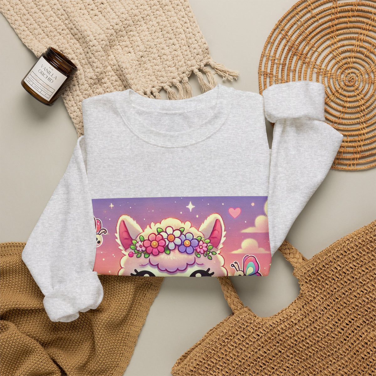 Pastel Floral Alpaca Garden Kawaii Sweatshirt