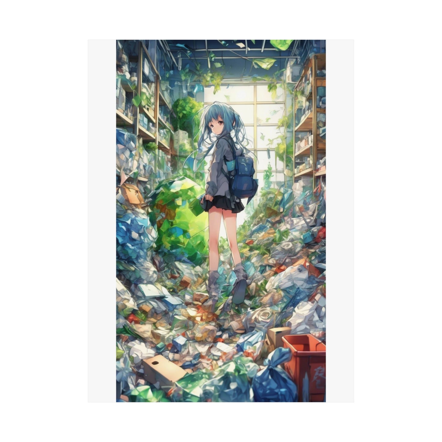 Green Recycling Alley Anime Girl Urban Green Poster