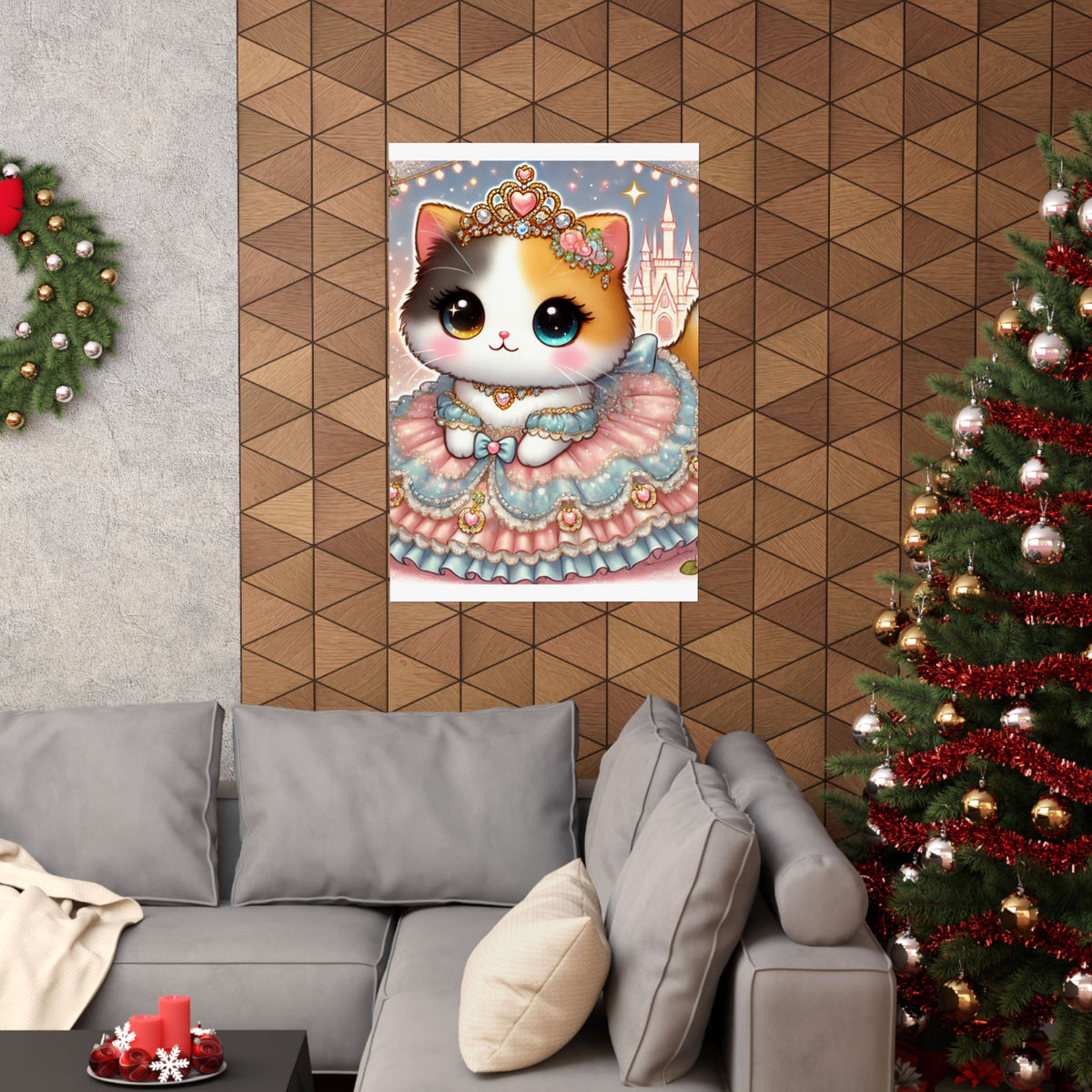 Pastel Princess Calico Cat Fantasy Wall Art Poster