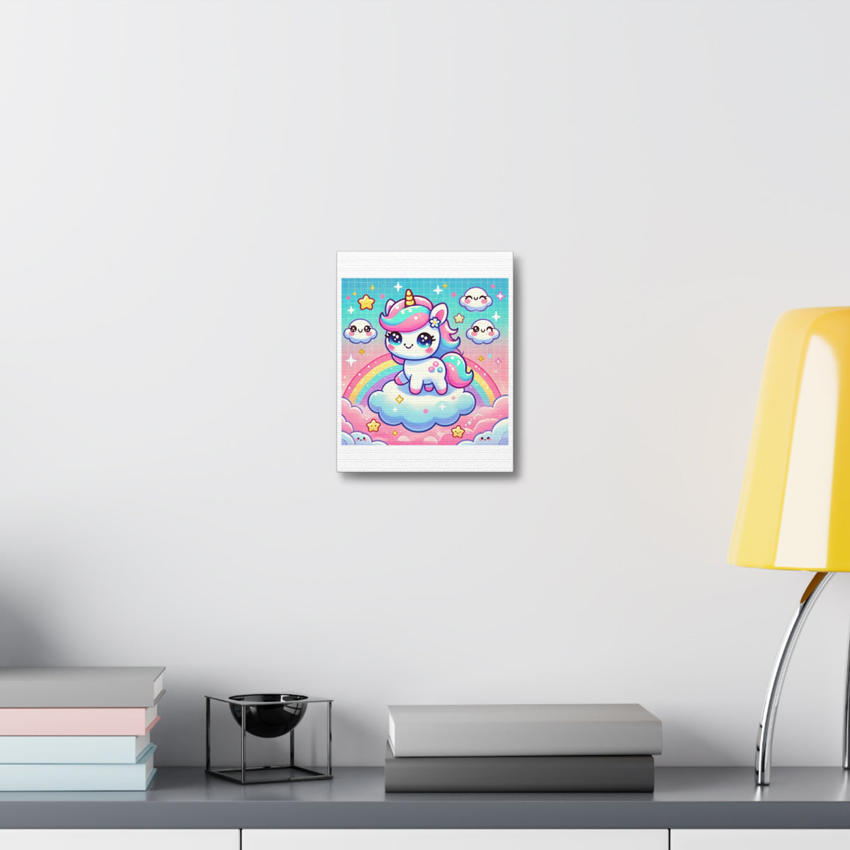 Pastel Rainbow Unicorn Cloud Kawaii Canvas Wall Art