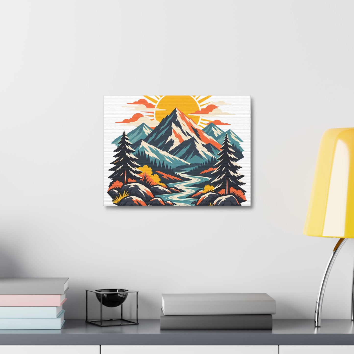 Alpine Sunrise River Mountain Adventure Canvas Wall Art