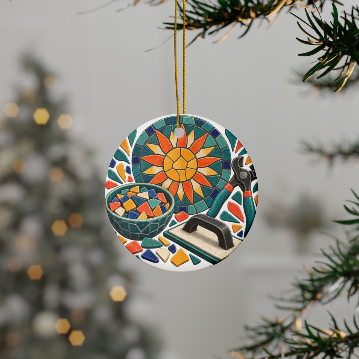 Sunburst Mosaic Making Workshop Round Ornament
