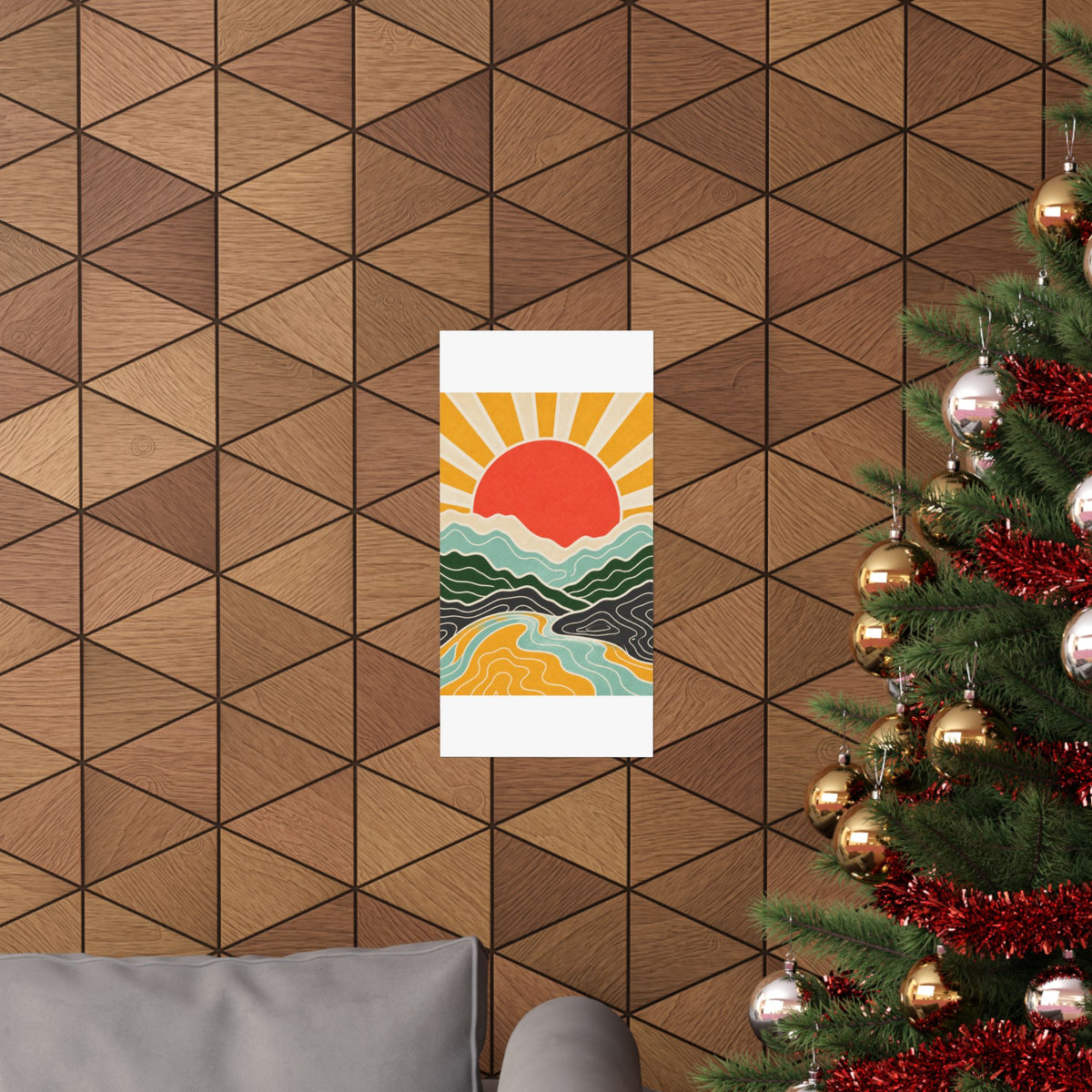 Topographic Sunrise Mid Century Mountain Art Poster