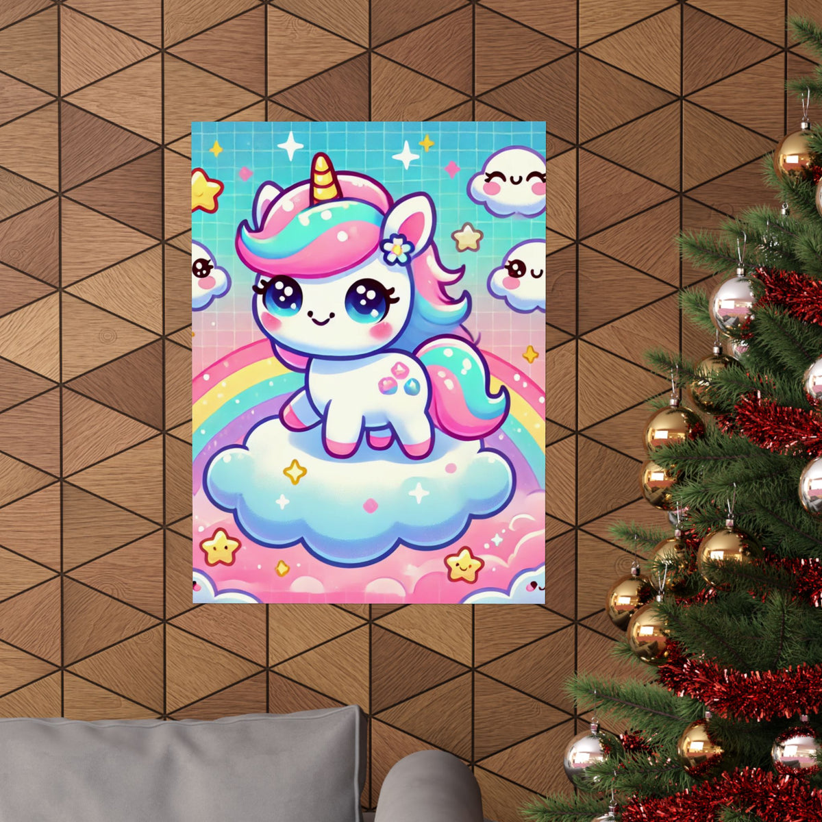 Pastel Rainbow Unicorn Cloud Kawaii Wall Art Poster
